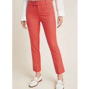 Anthropology The Essential Slim Red & Orange Plaid Button Pants Size 4